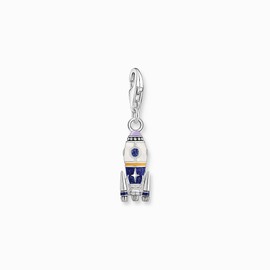 THOMAS SABO 2038-347-7 Women's Charm Pendant Rocket with Colourful Cold Enamel Blackened 925 Sterling Silver, Sterling silver, Cubic Zirconia