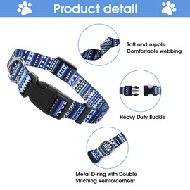 Cobee Nylon Dog Collar, Adjustable Puppy Collars with Patterns Bohemian Style Soft Comfortable Cat Collar Pet Collars for Small Medium Dogs(Blue M)
