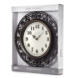 Park Madison Decorative Iron Style Wall Clock 12 Inch Silent Battery Operated Vintage Elegant Retro Clocks for Living Room Decor, Kitchen Office Dining Room Bedroom School Classroom (13736)