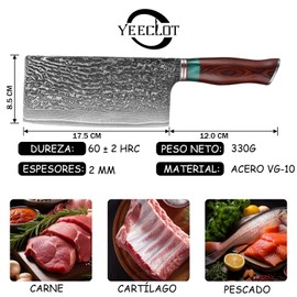 Damasco Cuchillo Chef, Yeeclot Cuchilla para Carne Cuchillo de Carnicero con Mango Ergonómico, ultra Afilado Picado y Rebanado Multifuncional de Carne y Verduras