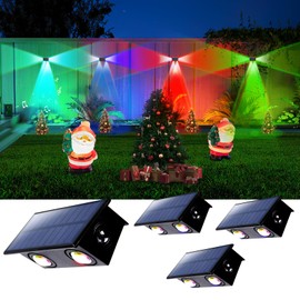 4 Pack Color Changing Solar Powered Fence Lights Outdoor Decorative LED Waterproof Yard Lamps for Outside Wall, Deck, House Patio, Rail, Stair, Yard, Pool, 7 Colorful Modes, Easy 1-Min Installation