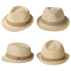 Fancet Packable Men Women Straw Fedora Panama Sun Summer Beach Derby Hat Cuban Trilby Large Nature Beige