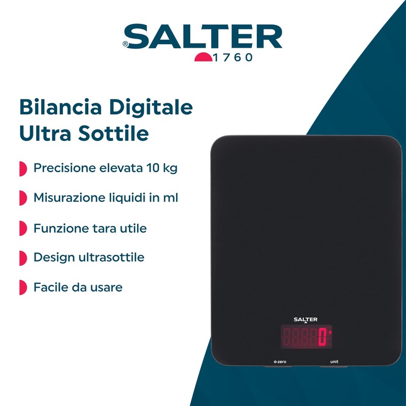 Salter Glass Electronic Digital Kitchen Scale, Black, 10 Kg Capacity