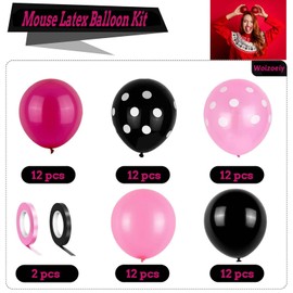 60 Pcs Cartoon Mouse Color Balloons, Polka Dot Pink and Black Balloons, 12 Inch Latex Black and Pink Balloons Party Supplies for Cute Mouse Birthday Baby Shower Decorations