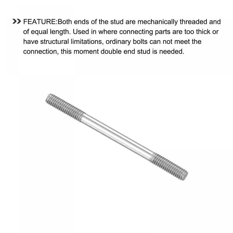 sourcing map Double Ended Stud Screws (M4 Thread 55mm Length)