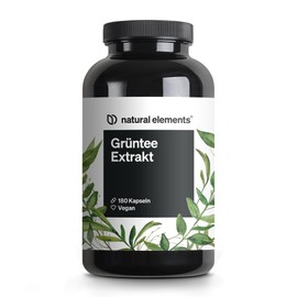 natural elements Green Tea Extract - 180 Capsules - 1998 mg Green Tea Extract per Daily Dose - with ECGC and Polyphenols - Vegan, High Dose, No Additives