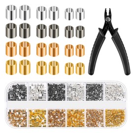 2200 Pieces Crimp Beads Set Crimp Beads Set with Crimp Pliers 1.5/2/2.5 mm Tube Crimp Beads Crimp Tube for DIY Bracelets Necklaces Earrings Jewellery Making (4 Colours)