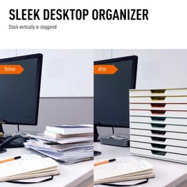 Durable VARICOLOR 10 Drawer Unit - White Desktop Drawer Set with 10 Color Coded Draws - Letter Size Files - Perfect for Storing Documents and Paper Work