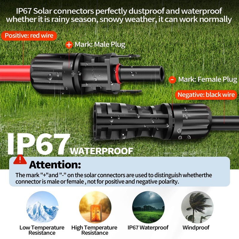 Bwtlrwn 2x20 FT Solar Panel Extension Cable, 10AWG Solar Cable