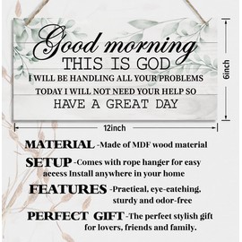 Good Morning This is God Inspirational Quote Wooden Decor Sign, Bible Verses Decor Signs, Hanging Printed Wooden Plaque Decor, Rustic Home Decor Sign, Hanging Christian Gift 12x 6inch