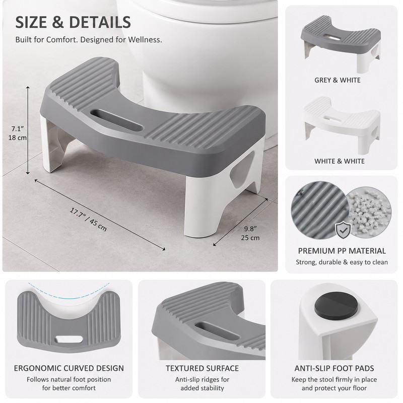 Toilet Footstool for Bathroom Comfort – Non-Slip Squatting Aid Stool