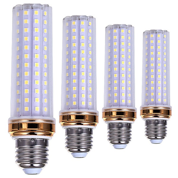 E26 Corn LED Light Bulb 24W Candelabra LED Light Bulbs 200W Incandescent Equivalent Decorative Candle Base for Chandeliers Pendant 6000K Cool White AC85-265V Non-Dimmable 360° Angle Beam Gold 4 Pack