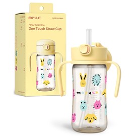 MOYUUM Korean Made PPSU Leak Proof Sippy Cup with Handle, 9oz Yellow BPA-Free Straw Cup for Babies & Toddlers