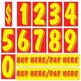 Versa-Tags 2 Dozen BHPH Buy Here Pay Here Car Stickers 11 Dozen Red Yellow Adhesive Vinyl Windshield Pricing Stickers for Cars 1 Dozen Each Number