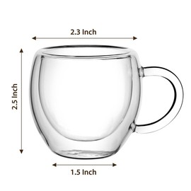 4-Pack 2.5 Oz Espresso glass With Handle Set of 2,Clear Espresso Shot Cups/ Coffee Mugs, Double Wall Insulated Coffeecup,Tazas de Cafe Expreso,Microwave Dishwasher Safe,Suit for Espresso Machine