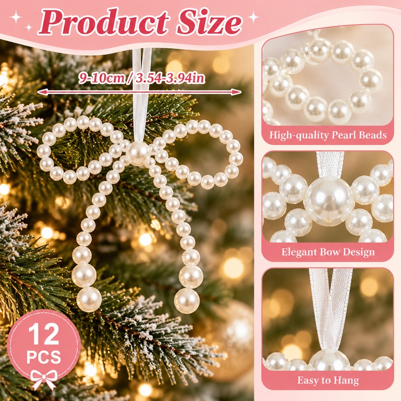 Pearl Bow Christmas Decorations for Holiday Display – Hand-Woven Hanging