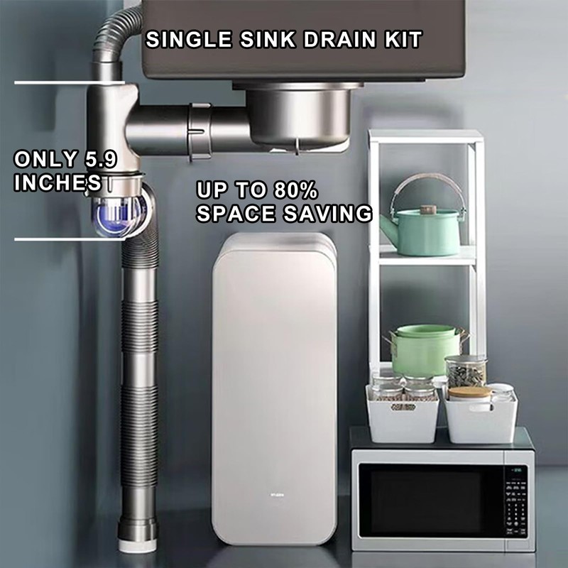 QruiLanTu Single Bowl Kitchen Sink Drain Kit Space Saving Sink