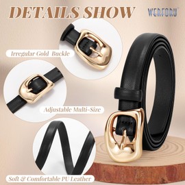 WERFORU Women’s Leather Belt with Gold Buckle Thin Belts for Women Fashion Waist Belts for Jeans Pants