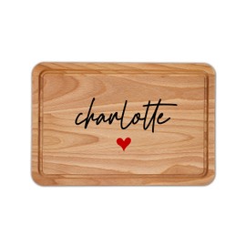 Custom Name Red Heart Wooden Chopping Board - Home & Kitchen, 300mm x 200mm, Natural