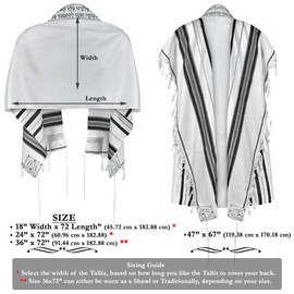 Zion Judaica Full Length Kosher Tallit Prayer Shawl Tallis Bag Set High Holidays Acrylic Talis Black/Silver Striped Taleet Tzitzit Mens Kosher Talit Gadol Certified Tzitzis Jewish Talis Uni 47" x 67"