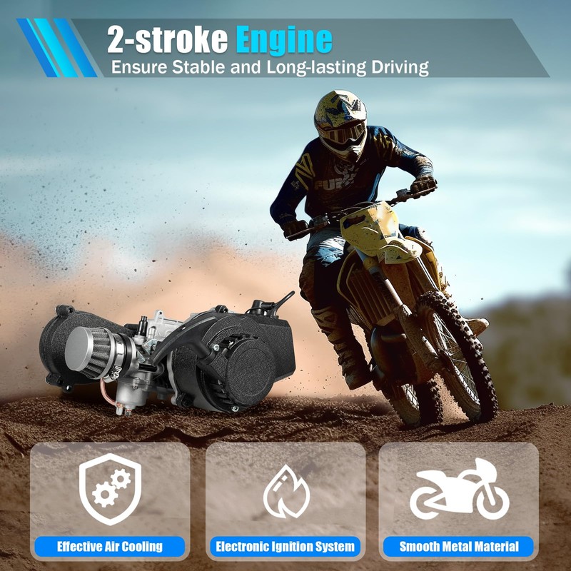 49CC 50CC Motorcycle Engine Motor Kit, 2-Stroke Mini Dirt Bike