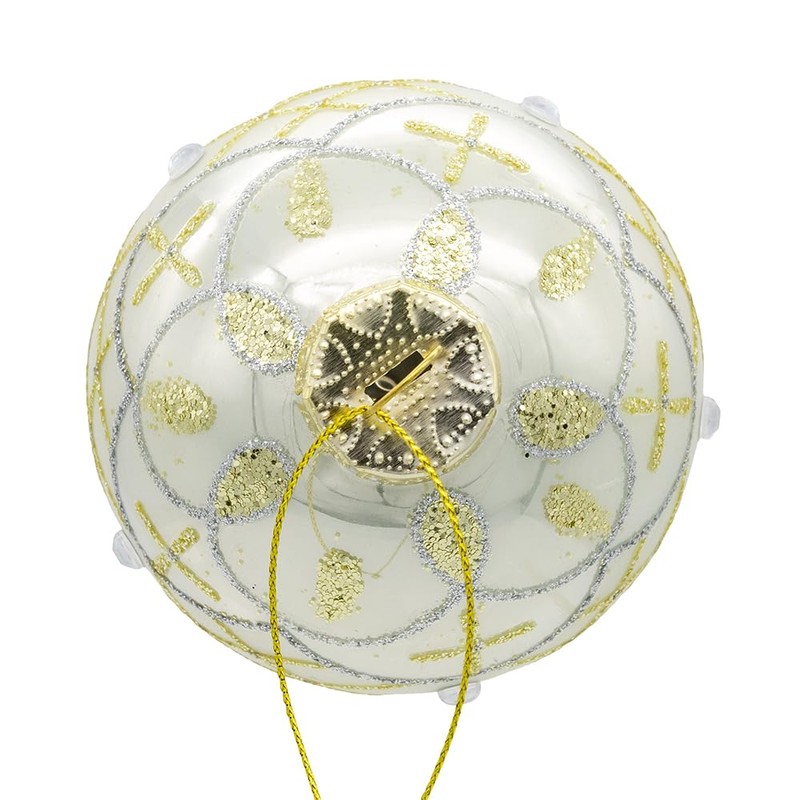 Kurt Adler 80MM Glass White with Pearl & Gold Accent