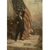 1908 Photo of President Abraham Lincoln, Holding Rope, American Flag,