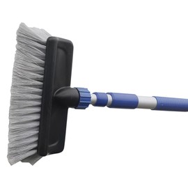 Camco Flow-Through Wash Brush with Push Button Telescoping Handle - Connect to Standard Water Hose to Clean Your Vehicle | Great for RV, Truck Boat and Car Washing - (41960)