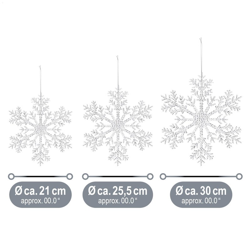 com-four® 3 x Large Decorative Snowflakes Pendant - Transparent Snowflake