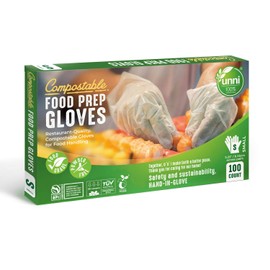 UNNI Compostable Food Prep Gloves, Restaurant-Quality, For Food Handling, Powder-Free, 100 Count, Small, Earth Friendly Highest ASTM D6400, US BPI, CMA & Europe OK Compost Certified, San Francisco