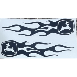 Black John Deere Flames Decal Sticker