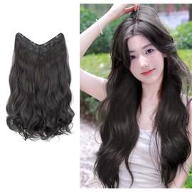 Women's Wig, Neckline Wig, Extension, Long, Curly, Half Wig, Easy to Fix with Pins, 4 Clips, Partial Wig, One Touch Hair Extension, Point Wig, Curly Hair, Point Wig, 17.7 inches (45 cm) (Black)