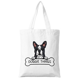 ZYQFN Bulldog Doggie Things Canvas Tote Bag for Women, Dogs Lover Gift for Dog Mom, Birthday Christmas Cute French Bulldog Gifts For Women, Tote Bag for Work College Travel. (041)