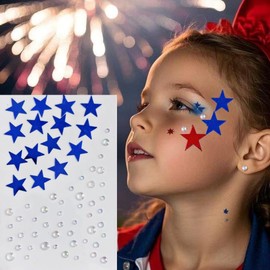 3Pack Independence Day Stars Rhinestone Face Body Nail Stickers Patriotic Glitter Crystal Acrylic Face Jewels for Cheeks Nails Self-Adhesive Star Sparkle Gems Decals 4th of July Parties Decoration