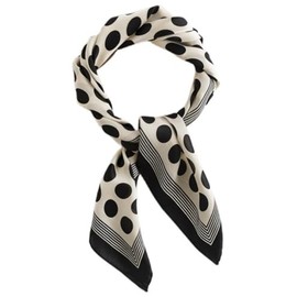 MINIDORA Satin Scarves for Women 27.5 × 27.5 inches Medium Square Elegant Silk Feeling Head Scarf, C001-white With Black Polka Dot, One Size