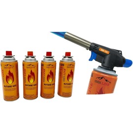SMH LINE® Gasbrenner inkl. 24x Gaskartuschen 227g Küche Lötlampe Bunsenbrenner 1300°C Lötbrenner Brenneraufsatz Flambiergerät Piezozündung Schweißbrenner (Gasbrenner mit 24x gas)