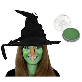 ADULTS WITCH FANCY DRESS COSTUME ACCESSORIES - BLACK WITCH HAT + WITCH NOSE + FACE PAINT