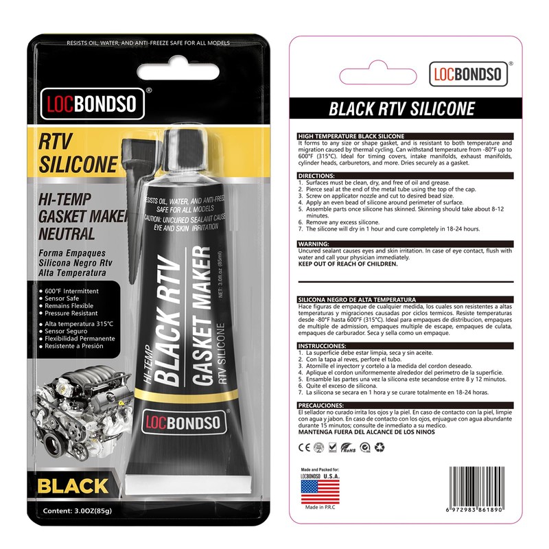 LOCBONDSO Black RTV Silicone Sealant, Silicone Gasket Maker, High Temp