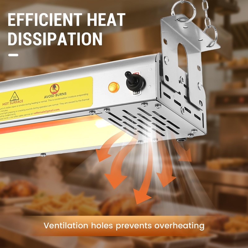 55" Food Heat Lamp, 1400W Commercial Electric Strip Heater, Silver