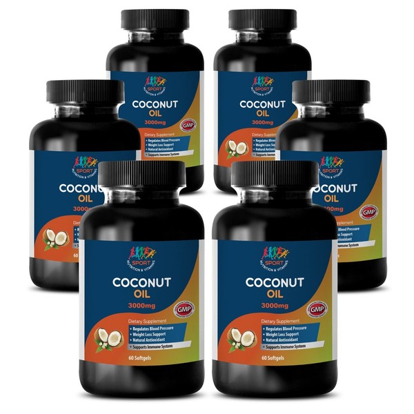 Coconut Oil Extra Virgin 3000mg Medium Chain Fatty Acids 60 Softgels (6 Bottles)