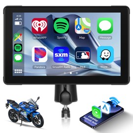 Hodozzy 7 Inch Wireless Portable Carplay & Android Car Display for Motorcycle, IP 67 Waterproof Touchscreen Screen, Car Radio with Dual Bluetooth/EQ/GPS Navigation/Voice Control for Moto