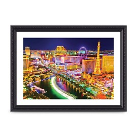 Lithobee - Las Vegas Boulevard At Night - Printed Wall Art Design in Sizes A2, A3 & A4 Framed in a Stylish Quality Coloured Frame or Unframed (A4 Black Ornate Frame)