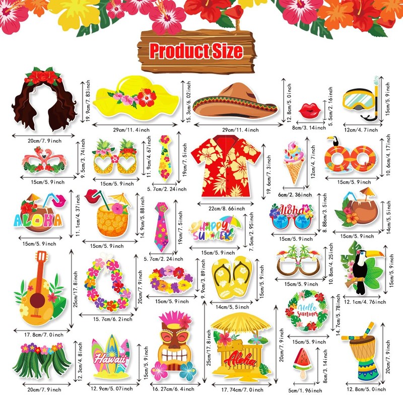 30Pcs Beach Party Photo Booth Props Kit Scary DIY Costumes