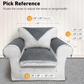 Couch Arm Cover, 1pc Velvet Couch Cover, Sofa Arm Covers, Non-Slip Lace Armrest Covers, Headrest/Backrest Covers, Seat Covers, Slipcovers for Pets Armchair Loveseat Recliner Furniture(28"×28", Grey)