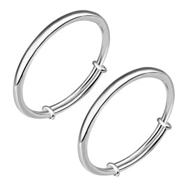 Sterling Silver Bangle Bracelets for Women, Adjustable Smooth Face Round Silver Plated Fashion Bracelet, Versatile Chunky Belly Push Pull Bangle, Women’s Simple Elegant Arm Jewelry