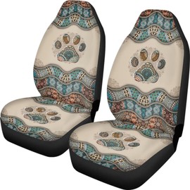Talayituse Boho Paw Print Car Seat Covers Full Set of 2 Vehicle Protector Front Seats Covers Stretchy Washable Car Accessories Bucket Seat Cover