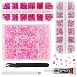 ASTARON Pink Resin Rhinestones for Crafting, 2mm-6mm Mixed Flatback Resin Gemstones for Crafts Gems Bulk Jelly AB Bedazzling Diamonds with Glue for Nails, Tumblers, Mugs Decoration