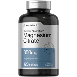 Horbäach Magnesium Citrate | 850mg | 120 Softgels | Superior Absorption | Non-GMO and Gluten Free Formula