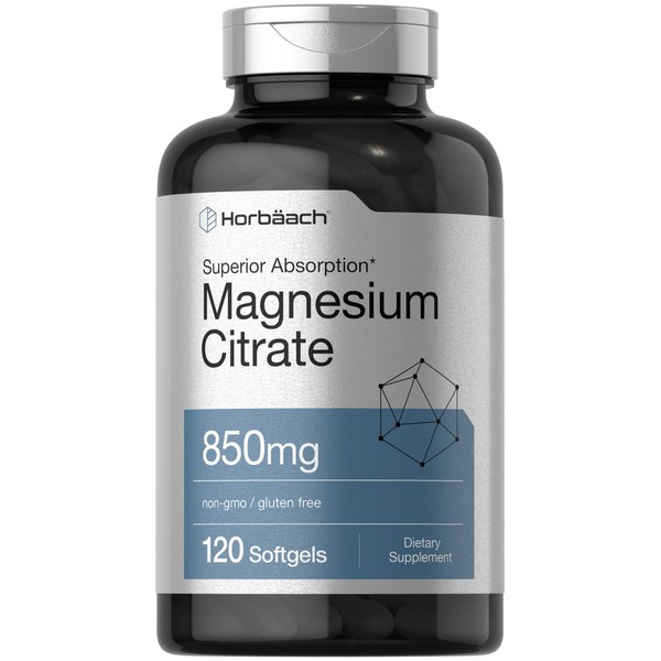 Horbäach Magnesium Citrate | 850mg | 120 Softgels | Superior