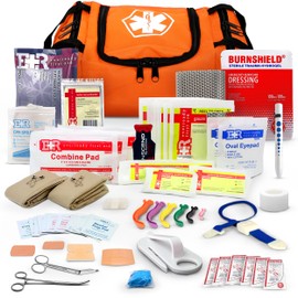 Fully Stocked Trauma First Aid Kit – First Responder II Bag with Tools, Gauze, Bandages, Scissors & Gloves – Compact & Portable – OSHA and ANSI Compliant – Orange - FSA/HSA Eligible